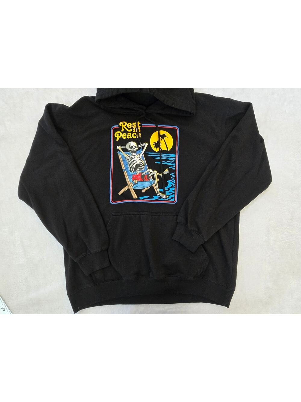 Peace Of Mind Graphic Hoodie Mens Large Black Streetwear Pullover